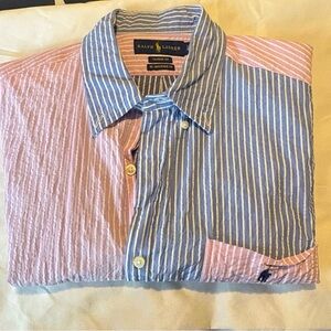 Ralph Lauren Men's Striped Button Down Shirt - Blue and Pink